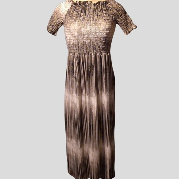 Silver Metallic Maxi Dress L - Picture 2 of 7